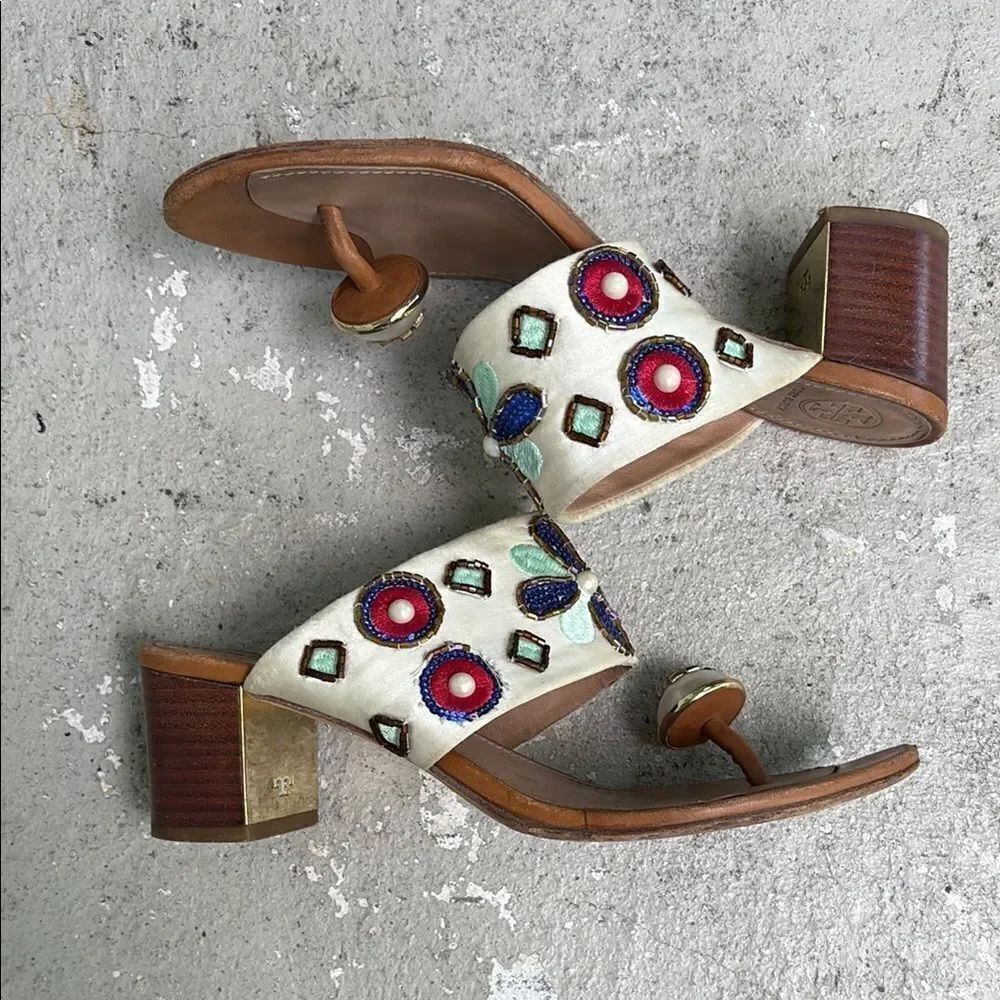 Tory Burch embellished satin kitten heels